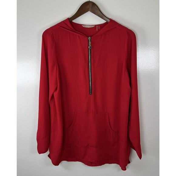 Soft Surroundings Women’s 3/4 Zip Hoodie Size S Red Classic Lightweight Comfy - Picture 1 of 7